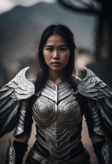 Asian girl with silver armor and big demon wings