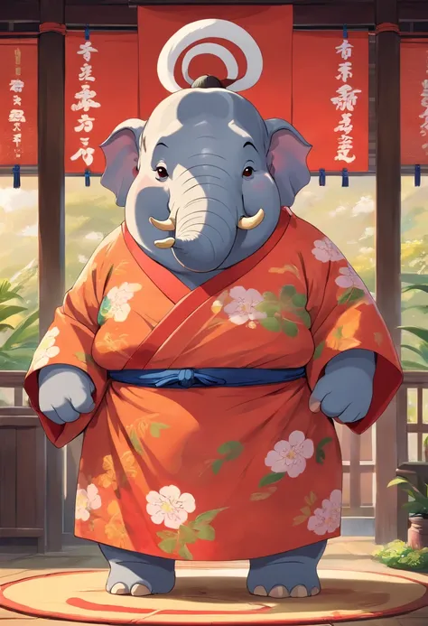 anthropomorphic elephant sumo wrestler in kimono