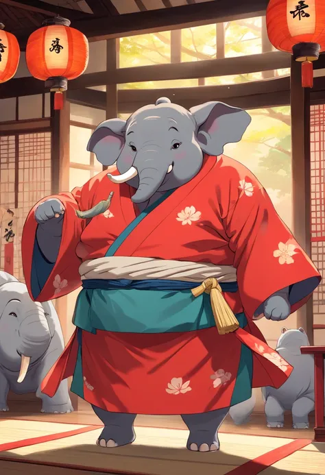 anthropomorphic elephant sumo wrestler in kimono