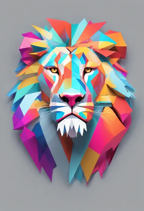 Aggressive lion, dentes afiados intimidador, retrato frontal, somente a face do tigre , paper-cut art style, neon fire color, simple, stylish, bright, white space, 3D, redshift, Arnold renderer, high detail, high quality, 8k