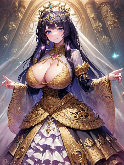 (masterpiece, best quality,extremely detailed:1.1),(moe anime art style:1.3),1girl,((full body,focus face)),((solo)), cute, kawaii,digital art,((1 princess wearing beautiful embroidery and jeweled gorgeous princess rococo ballgown with voluminous full leng...