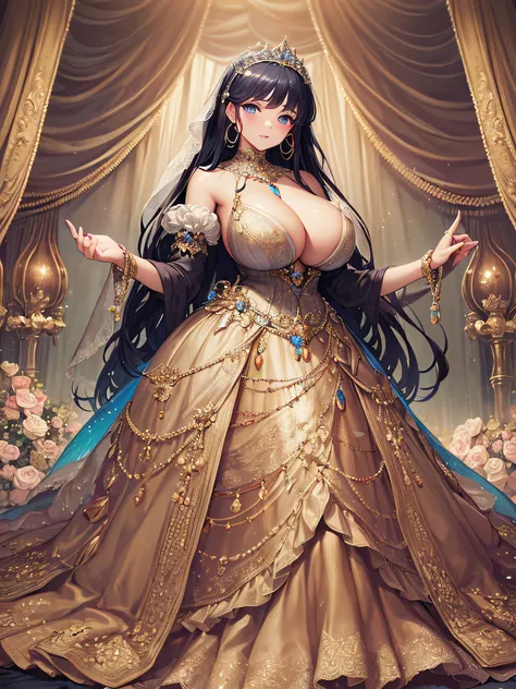 (masterpiece, best quality,extremely detailed:1.1),(moe anime art style:1.3),1girl,((full body,focus face)),((solo)), cute, kawaii,digital art,((1 princess wearing beautiful embroidery and jeweled gorgeous princess rococo ballgown with voluminous full leng...