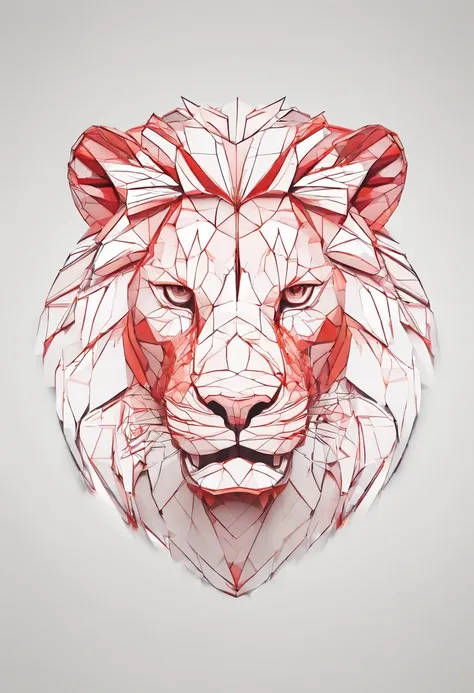 Aggressive lion, dentes afiados intimidador, retrato frontal, somente a face do tigre , paper-cut art style, neon fire  red color, simple, stylish, bright, white space, 3D, redshift, Arnold renderer, high detail, high quality, 8k