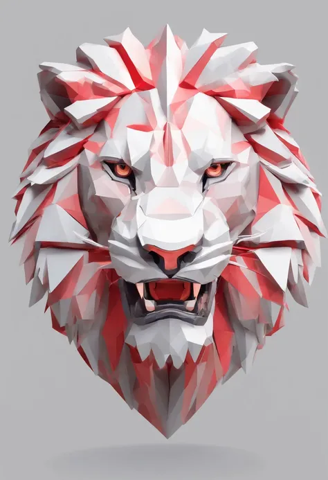 Aggressive lion, dentes afiados intimidador, retrato frontal, somente a face do tigre , paper-cut art style, neon fire  red color, simple, stylish, bright, white space, 3D, redshift, Arnold renderer, high detail, high quality, 8k