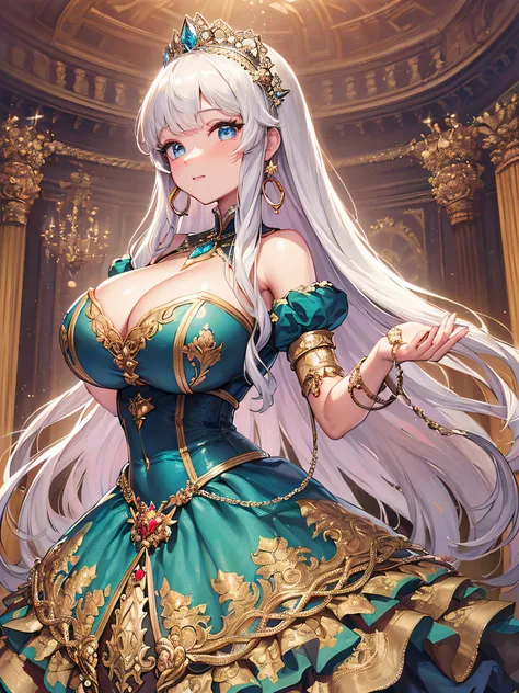 (masterpiece, best quality,extremely detailed:1.1),(moe anime art style:1.3),1girl,((full body,focus face)),((solo)), cute, kawaii,digital art,((1 princess wearing beautiful embroidery and jeweled gorgeous princess rococo ballgown with voluminous full leng...