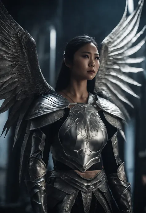 Asian girl with silver armor and big demon wings