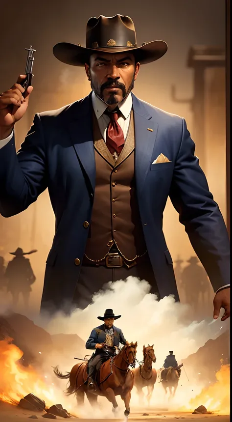 Design a 9:16 vintage-style image of the legendary lawman Bass Reeves, emphasizing his clever tactics and the ambiance of classic Hollywood Westerns, old west USA, Wild West.