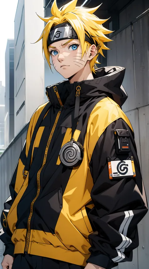 Masterpiece, 1boy, Superb Style, streetwear Supreme chothes, Outdoor, Upper Body, Uzumaki Naruto, blue eyes, yellow hair, cool boy