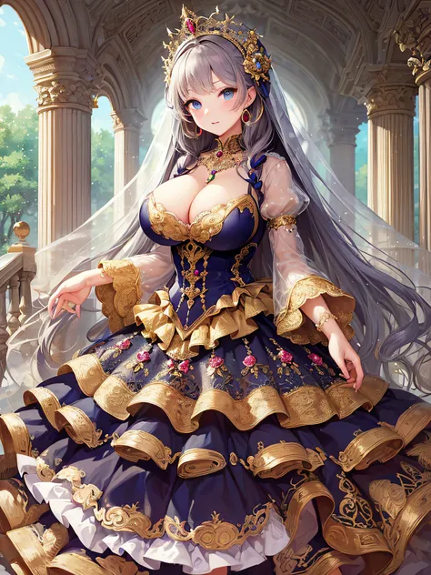 (masterpiece, best quality,extremely detailed:1.1),(moe anime art style:1.3),1 girl,((full body portrait)),standing in garden,((solo)),cute,kawaii,digital art,(((1 princess wearing gorgeous princess rococo ballgown with voluminous full length hoop skirt)))...