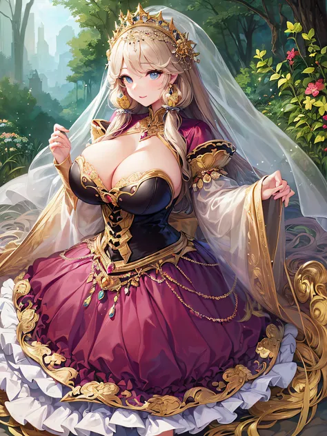 (masterpiece, best quality,extremely detailed:1.1),(moe anime art style:1.3),1 girl,((full body portrait)),standing in garden,((solo)),cute,kawaii,digital art,(((1 princess wearing gorgeous princess rococo ballgown with voluminous full length hoop skirt)))...