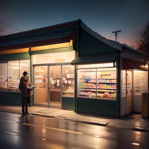 Small convenience store, Russia, Drawn, the night, autumn