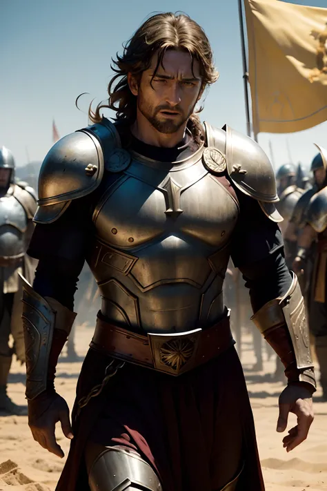 A cinematic screenshot from the movie "300" featuring Gerard Butler, highlighting the contrast between Hollywoods depiction and historical accuracy.