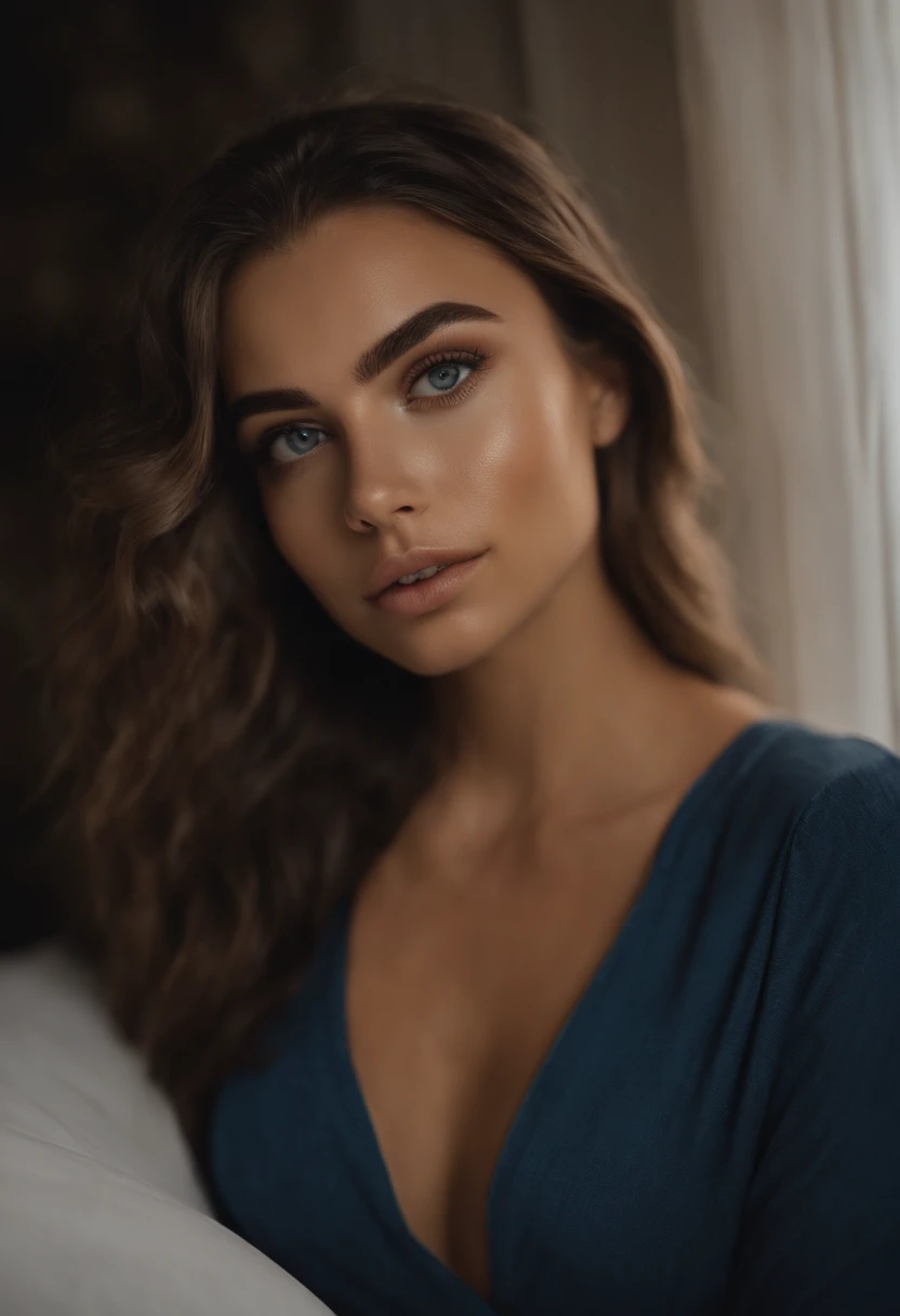 Arafed Mujer totalmente , Chica sexy con ojos azules, ultra realista, meticulosamente detallado, Retrato Sophie Mudd, cabello rubio y ojos grandes, selfie de una mujer joven, Ojos del dormitorio, Violeta Myers, sin maquillaje, Maquillaje natural, staring d...