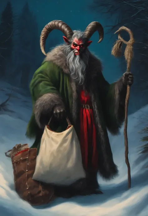 Krampus with a bag on his back