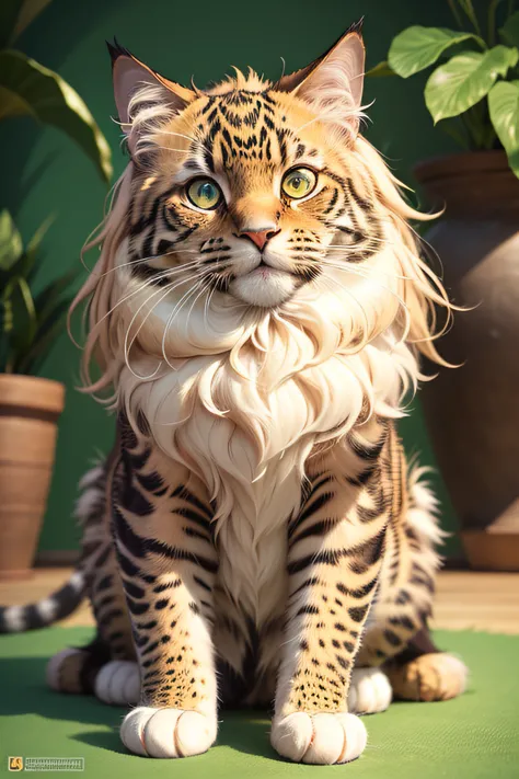 Gatinho bonito Mainecoon, Estilo do gato de Bengala, olhos verdes, cor laranja, jaguar spots, master part, alta qualidade, Detalhes altos, ultra-detalhado, fotorrealista