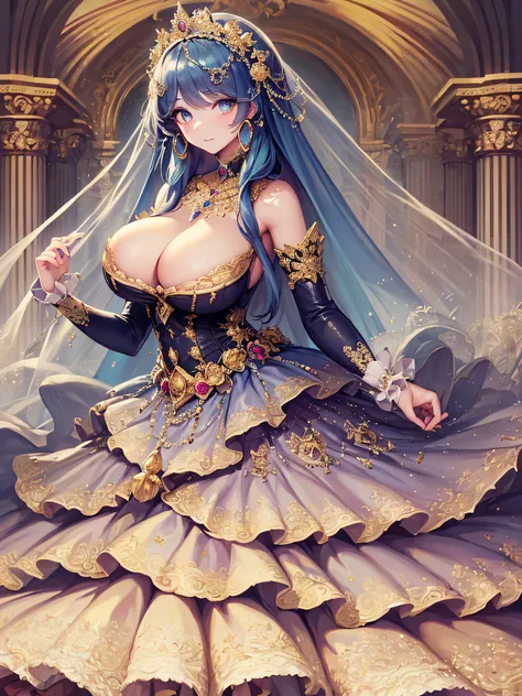 (masterpiece, best quality,extremely detailed:1.1),(moe anime art style:1.3),1 glamorous girl,((full body portrait)),standing in palace of versailles,((solo)),cute,kawaii,digital art,(((1 glamorous princess wearing gorgeous princess rococo ballgown with vo...