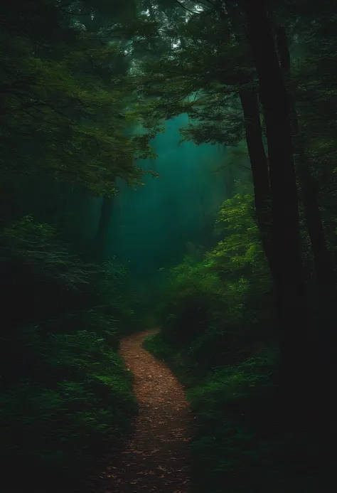 floresta a noite, escuro, frio, pouca luz