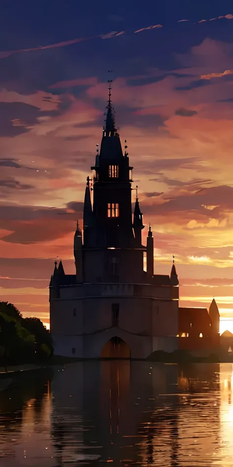 Medieval French castles、The sunset is beautiful、