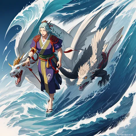 Yamakawa，rios，Sun，Mountain and Sea Lark Scroll，Ancient mythology of the Mountain and Sea Sutra，mythological beasts，wave as dragon, Epic composition，shadowing，National style