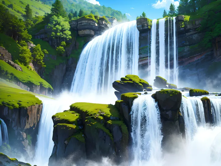 huge astonishing waterfall, landscapes, uhd, best quality, masterpiece, award winning