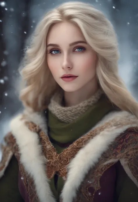 elf blond girl with the short hair and long winter clothes,