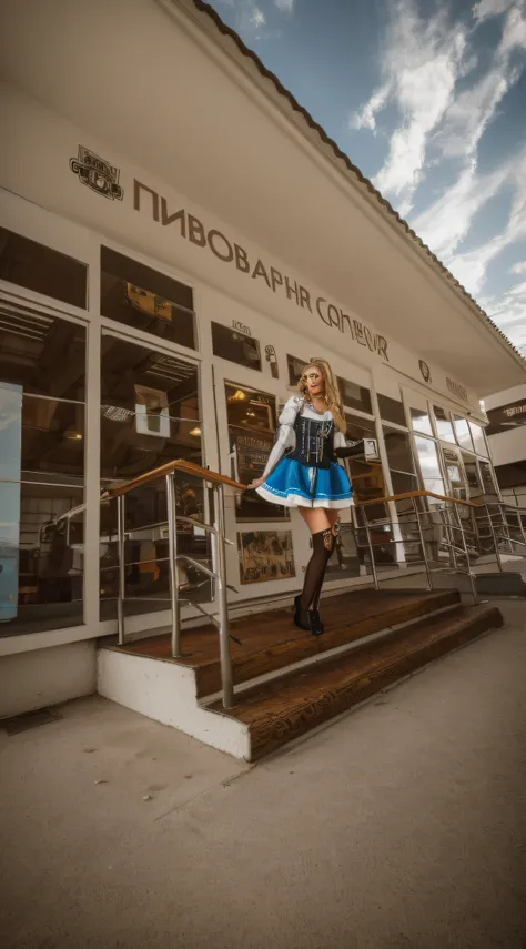 bavarian girl, octoberfest on the stairs