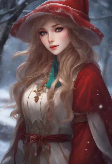 anime girl, elf, clasic long winter clothes,