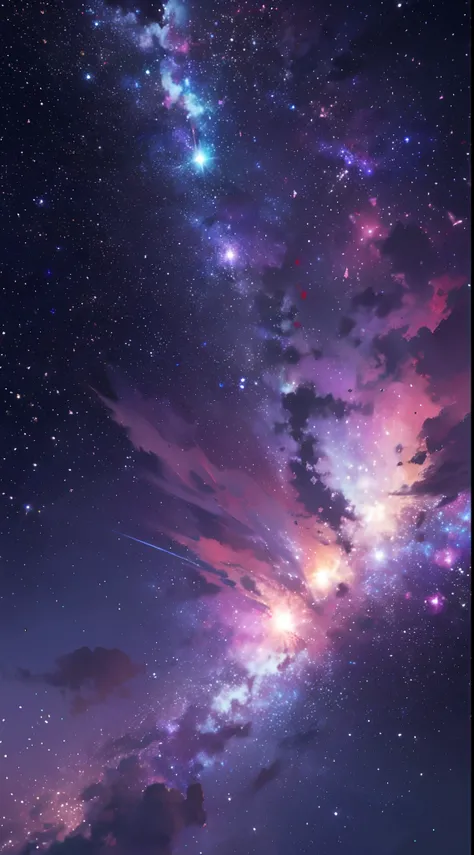 {{obra maestra}}, mejor calidad, fondo de pantalla CG unidad 8k extremadamente detallado, cinematography lighting, destello de lente,detalle, purpura, particulas, stars, galaxy, nebulosas moradas, landscape, hermoso, gamma morados