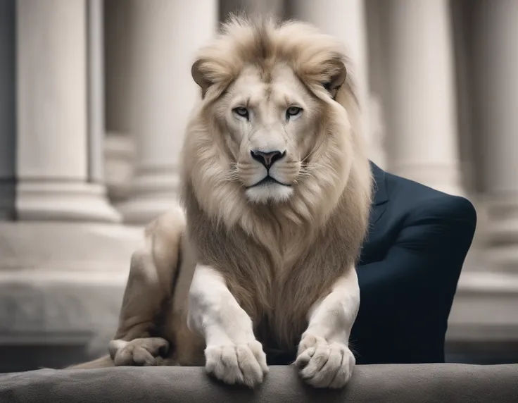 white lion Looking At Stock Chart In Front Of Computer In Suit