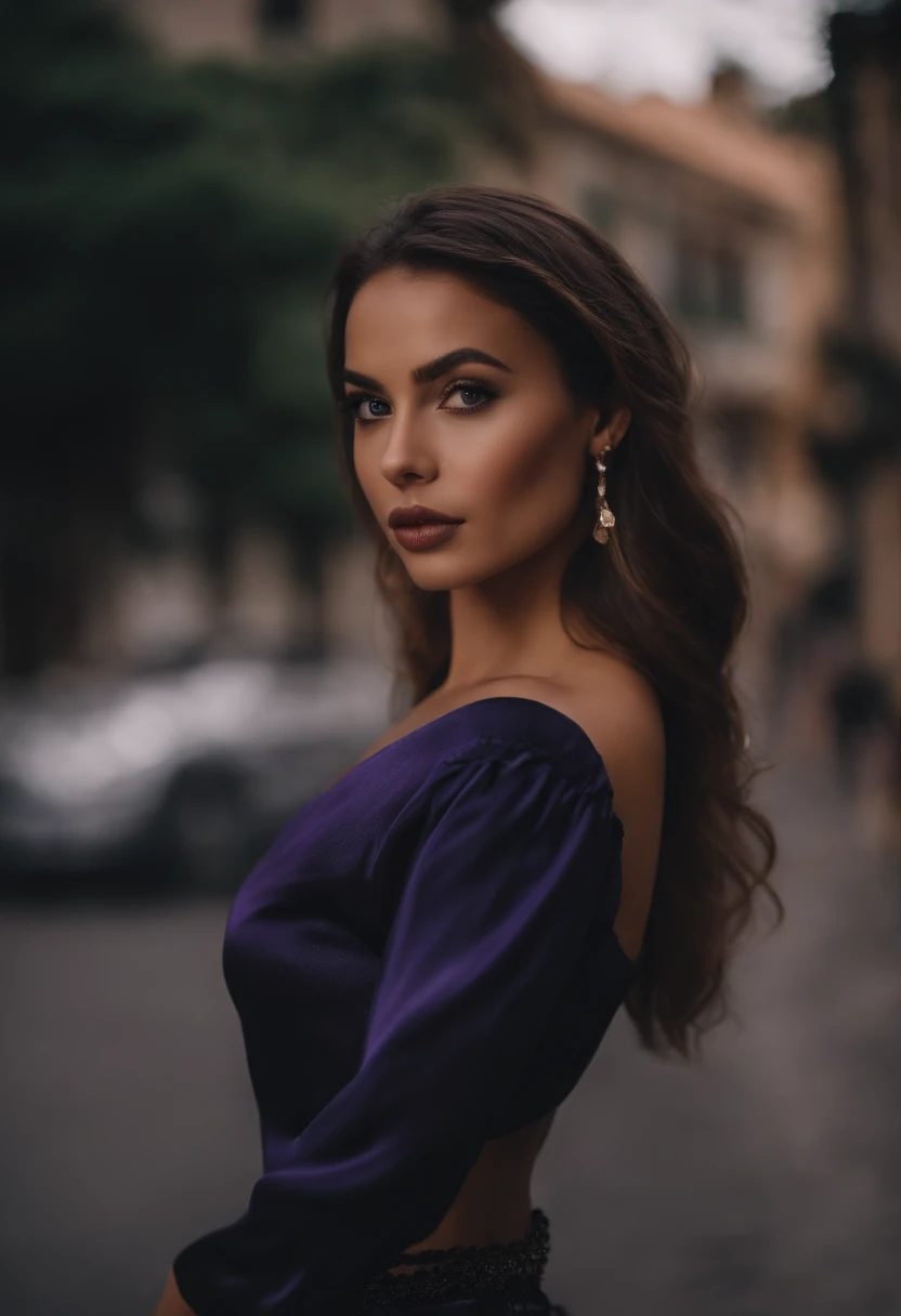 Arafed woman with beautiful attractive sexy clothes, fille sexy aux yeux bruns, Portrait Sophie Mudd, cheveux noirs et grands yeux, selfie of a young woman, Violet Myers, avec maquillage, maquillage naturel, Looking away from the camera, Visage avec Artgra...