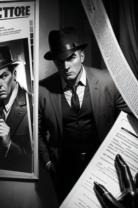 an old series noir comics, where a detective leads his investigation into a series of murders