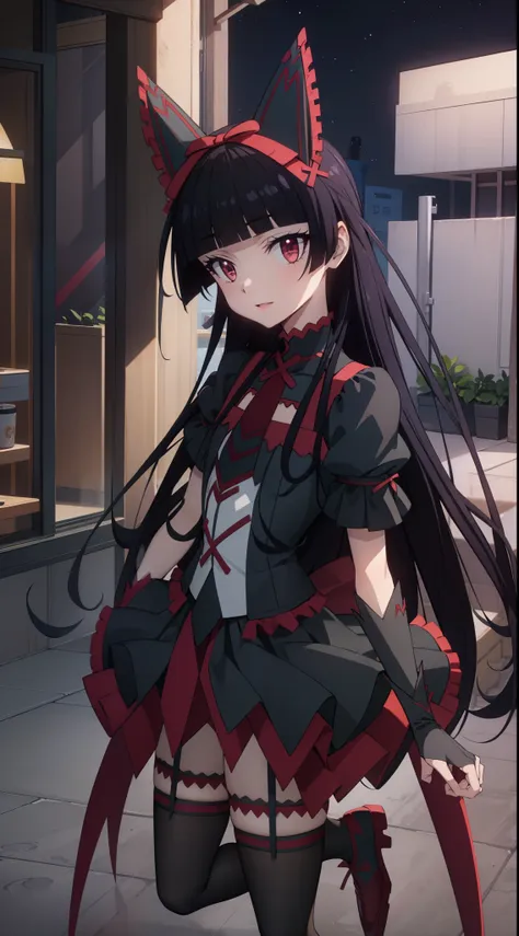 rory mercury, rory mercury, black  hair, blunt bangs, hime cut, hair ornament, red lipstick, hairlong, cute face, makeup, (small...