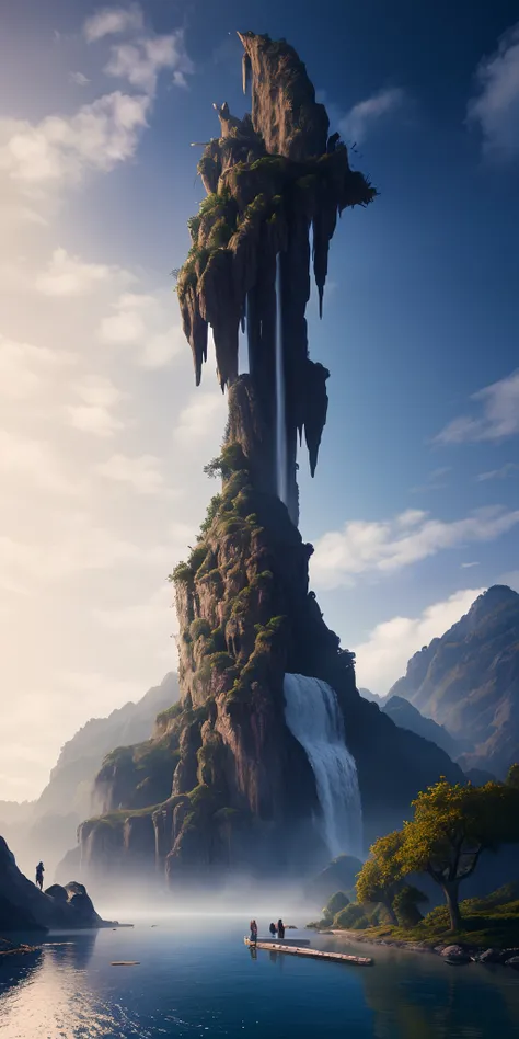 Masterpiece, best quality, high quality, extremely detailed CG unity 8k wallpaper, landscape, outdoor, sky, cloud, sky, no humans, mountain, landscape, water, tree, blue sky, waterfall, cliff, nature, lake, river , cloudy skies, award winning photography, ...