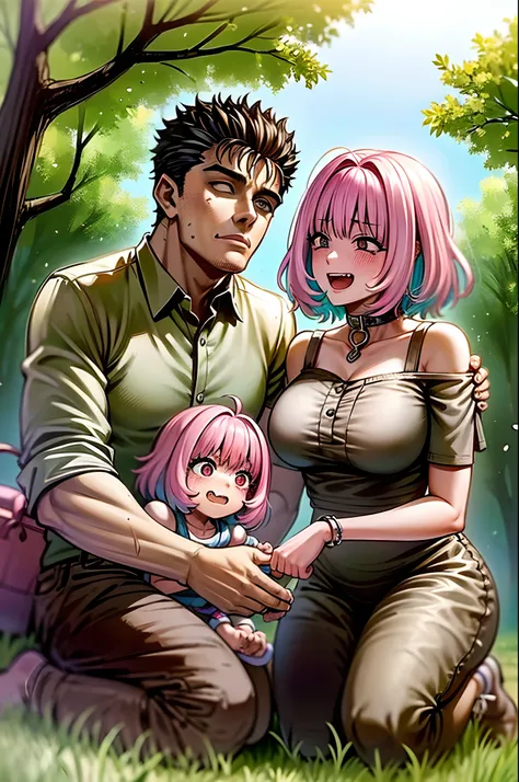 (a happy family in a picnic garden),(riamu as a motherly figure),(riamu and her husband spending quality time),(a couple enjoying the outdoors),(riamus children playing and having fun),(guts as a loving and caring father),(a loving husband and wife),(riamu...