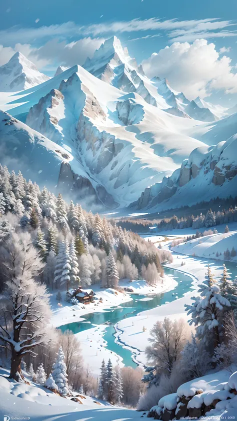 (Best quality,8K,A high resolution,Masterpiece:1.2),Ultra-detailed,(Realistic,Photorealistic,photo-realistic:1.37),Mountainous landscape with snow-capped peaks,Stunning snow-capped mountains,Snow-capped majestic mountains,Natural,serene,Stunning winter sce...