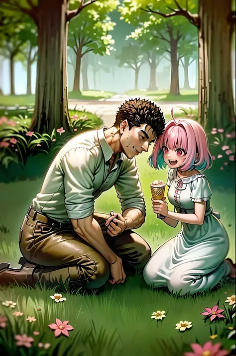 (a happy family in a picnic garden),(riamu as a motherly figure),(riamu and her husband spending quality time),(a couple enjoying the outdoors),(riamus children playing and having fun),(guts as a loving and caring father),(a loving husband and wife),(riamu...