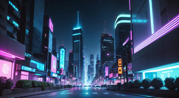 A futuristic landscape version of New York City, jazz feito de luz neon azul em uma rua escura e chuvosa de uma cidade cyberpunk. Ao seu redor, hologramas de notas musicais flutuam e brilham suavemente, cartoon