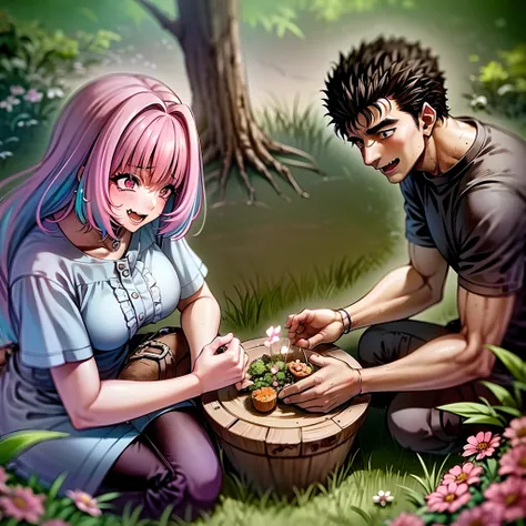 (a happy family in a picnic garden),(riamu as a motherly figure),(riamu and her husband spending quality time),(a couple enjoying the outdoors),(riamus children playing and having fun),(guts as a loving and caring father),(a loving husband and wife),(riamu...