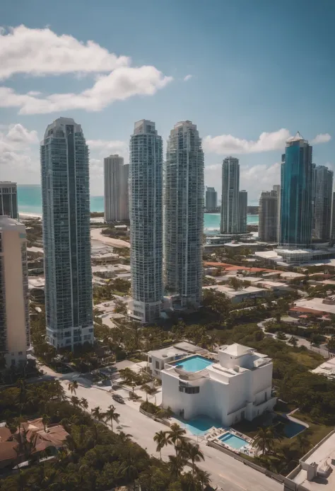 cidade de miami em dia ensolarado, (8k、fotografia RAW、qualidade superior、obra prima:1.2)、(realisitic、fotorrealista:1.37)、(ultra-detalhada)