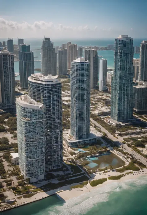 cidade de miami em dia ensolarado, (8k、fotografia RAW、qualidade superior、obra prima:1.2)、(realisitic、fotorrealista:1.37)、(ultra-detalhada)