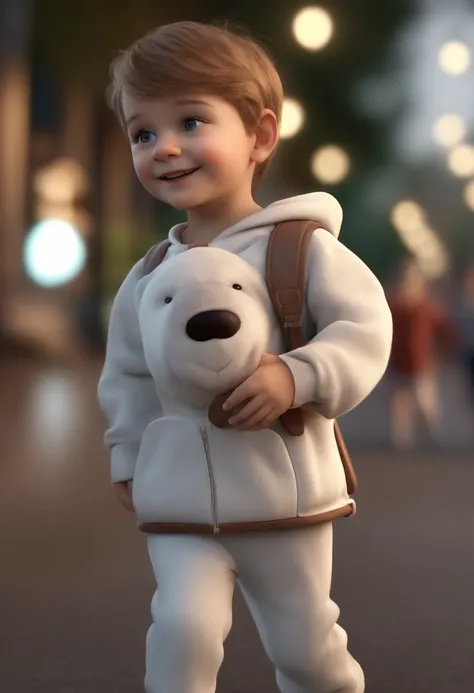 a happy cute kid standing short hair, vestindo uma fantasia espacial,garoto sonhador, garoto sorrindo, fundo branco, barnet, tom, Estilo Pixar, ..3d, desenhos animados, rosto detalhado, asymmetrical 16k