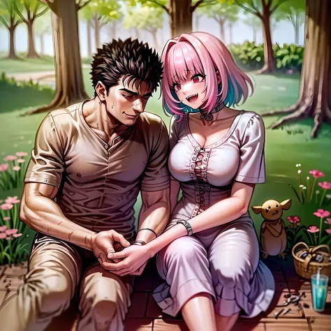 (a happy family in a picnic garden),(riamu as a motherly figure),(riamu and her husband spending quality time),(a couple enjoying the outdoors),(riamus children playing and having fun),(guts as a loving and caring father),(a loving husband and wife),(riamu...