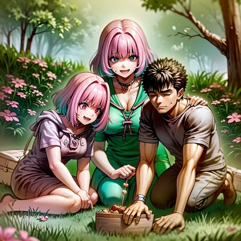 (a happy family in a picnic garden),(riamu as a motherly figure),(riamu and her husband spending quality time),(a couple enjoying the outdoors),(riamus children playing and having fun),(guts as a loving and caring father),(a loving husband and wife),(riamu...