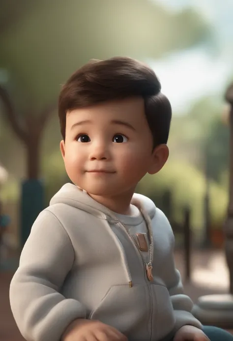 (Pixar 1.23 estilo) 1 menino ((parte superior do corpo frente, busto tiro)), solo, cute child, morena, tracksuit bonito, menino, korean child, garoto feliz, sorriso, cute, 3D, fundo branco da imagem, playground, ((obra-prima, mais alta qualidade)), (compos...