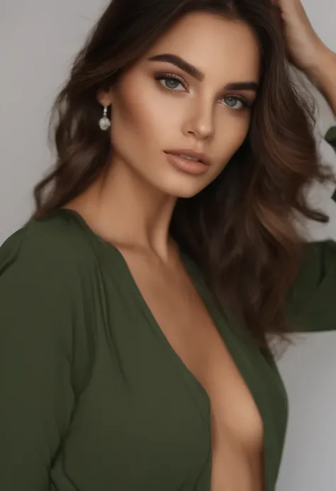 Arafed Mujer con una camiseta blanca sin mangas y un collar, Chica sexy con ojos verdes, Retrato Sophie Mudd, brown hair and large eyes, selfie de una mujer joven, Ojos del dormitorio, Violeta Myers, sin maquillaje, Maquillaje natural, staring directly int...