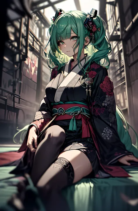 Full body、Japanese dress、Kimono Dresses、long、miku hatsune、Green hair、Twin-tailed、Ahegao ( Silly / Sexual ecstasy)、Cross-eyed、Stranger、View other people、Blunt bangs、 over-kneehighs,Ahegao , Silly,Sexual ecstasy,Drunken eyes,Blunt bangs, Green hair,(masutepi...