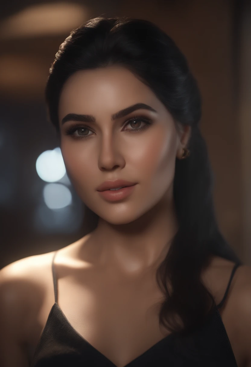 ((Realistic lighting, Best quality, 8K, Masterpiece: 1.3)), Clear focus: 1.2, 1girl, Perfect body beauty: 1.4, Ultra-realistic woman, black hair, look straight into the camera, sexy face