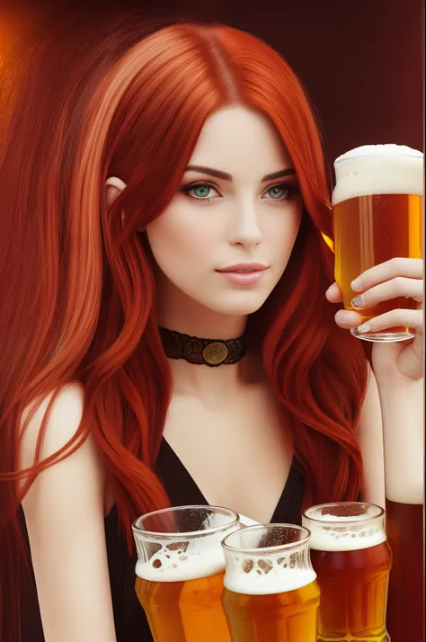 Red hair woman drinking beer from a hughe glass --auto --s2