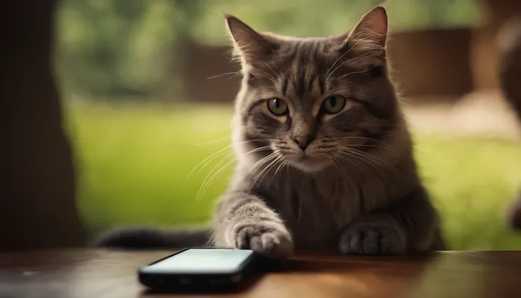 A cat playing  game in phone,