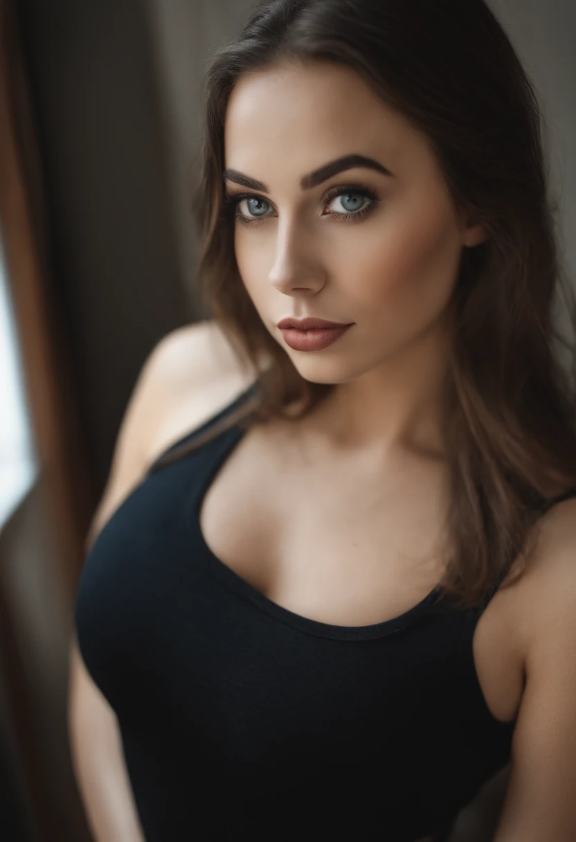 woman with matching tank top and panties, fille sexy aux yeux bleus, Portrait Sophie Mudd, cheveux noir et grands yeux, selfie of a young woman, ohne Maquillage, maquillage naturel, Look directly into the camera, Visage avec Artgram, dezentes Maquillage, S...